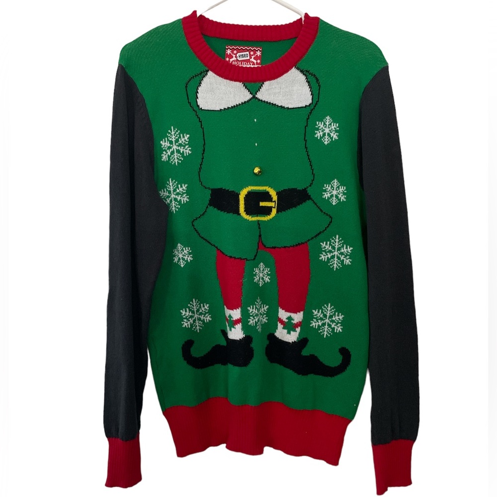 Elf Ugly Christmas Sweater Crewneck, Multicolored, Size Small